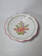 Gollhammer Keramik Керамическое глубокое сервировочное блюдо &quot;Полевые цветы&quot; в розово-бордовых тонах, 22,5 x 6 см, Германия, 1960-70гг.