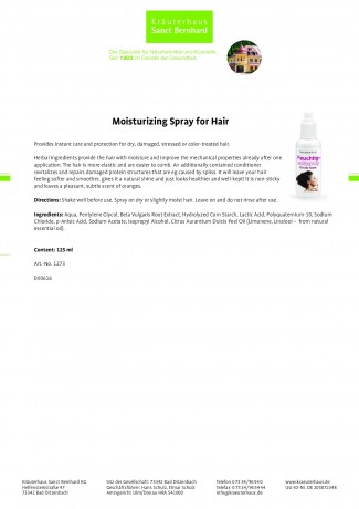 Krauterhaus Sanct Bernhardt Moisturizing Spray на Hair, 125 мл