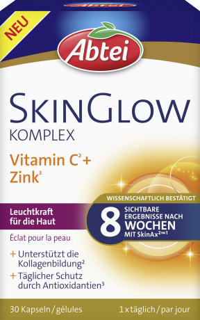 ABTEI Skin Glow Complex 30Kps DACH 30 Kapseln (19,9 g), Abtei Капсулы Skin Glow для свежего и сияющего вида кожи с витамином C, цинком и медью, 30 капсул (19,9 г)