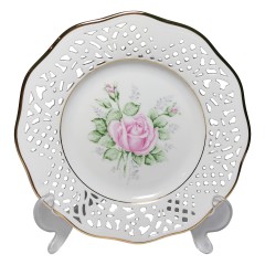 Schumann Arzberg Bavaria, Шуман Арцберг Бавария Винтажное блюдо с розой ручной росписи в центре и ажурным прорезанным ободком, 19см, Германия 1960г.