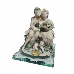 Статуэтка винтажная Arte Murano Linea &quot;Влюбленная пара&quot; на стеклянном основании, керамика/стекло, 11 х 14 см, Италия, 1960-70гг.