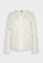 Tommy Hilfiger COLLARLESS QUILTED SHORT JACKET Light jacket feather white КОРОТКАЯ СТЕГАНАЯ КУРТКА БЕЗ ВОРОТНИКА Легкая куртка перо белое