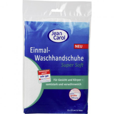 Jean Carol Einmal-Waschhandschuhe super Soft Одноразовые очищающие салфетки супер мягкие для лица и тела 12 шт.