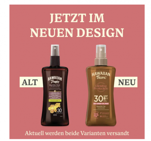 Hawaiian Tropic Glowing Protective Dry Spray Oil LSF 30, Солнцезащитное сухое спрей-масло для сияния кожи SPF 30, водостойкая формула, тропический аромат, 200мл