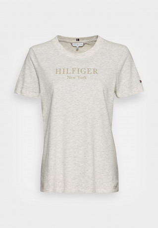 Tommy Hilfiger Print T-shirt heathered oatmilk футболка с принтом овсяное молоко
