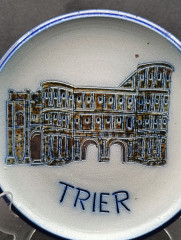 Тарелка декоративная винтажная Wico &quot;Триер&quot; в бежево-синих тонах, керамика, 19 см, Германия, 1960-70гг.