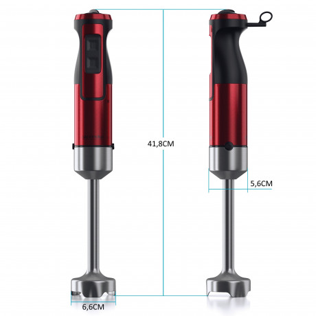 Arendo Arendo Stabmixer, 1000 W, Edelstahl Purierstab in rot Handmixer mit stufenloser Regelung  Ручной блендер Arendo, 1000 Вт, очищающий стержень из нержавеющей стали красного цвета ручной миксер с бесступенчатым управлением