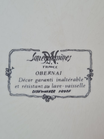 Набор тарелок винтажных Sarreguemines France, светло-бежевый фарфор с пейзажами и красочным цветочным декором, 10 штук х 25 x 3 см, Франция, 1960-70гг.