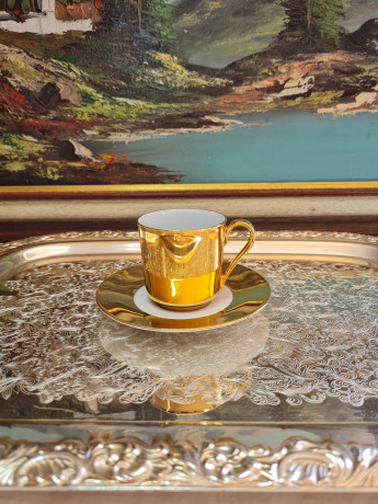 Suisse Langenthal Кофейная пара "Золото", 7,5 x 6 см, блюдце 12 см, Германия, 1960-70гг.