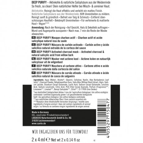 Sante Deep Purify Maske Aktivkohle & naturliche Salizylsaure aus der Weidenrinde  Маска Deep Purify Активированный уголь и натуральная салициловая кислота из коры ивы
