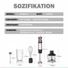 Yaviel Yaviel Stabmixer Purierstab Set Elektrische Kabellos 5 in 1 Mixstab Hand Blender Mixer, Edelstahl 1000w Handmixer Zauberstab mit 12 Geschwindigkeitsstufen  Ручной блендер Yaviel Purier Stick Set Электрический беспроводной 5 в 1 Ручной блендер-миксе