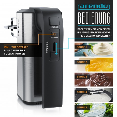 Arendo Arendo Handmixer, 350 W, Handruhrgerat, 5 Geschwindigkeiten, inkl. 2 Ruhrbesen  2 Knethaken  Ручной миксер Arendo, 350 Вт, ручной миксер, 5 скоростей, включая 2 венчика и 2 насадки для теста