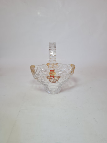 Корзина хрустальная винтажная Anna Hutte с позолоченным узором, 15,5 x 11 x 19 см, Германия, 1960-70гг.