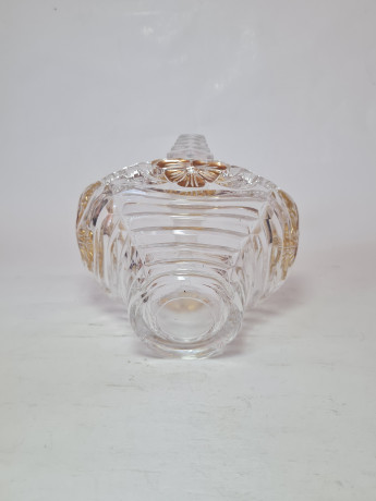 Корзина хрустальная винтажная Anna Hutte с позолоченным узором, 15,5 x 11 x 19 см, Германия, 1960-70гг.