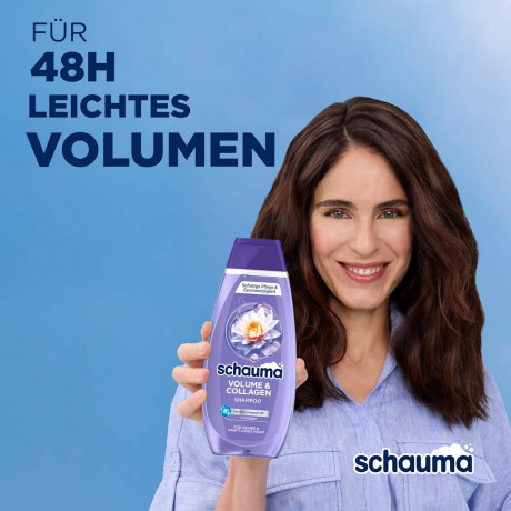 Schauma Shampoo Volume & Collagen, 400 ml, Schauma шампунь для объёма Volume & Collagen с коллагеном, водяной лилией и провитамином B5, 400 мл
