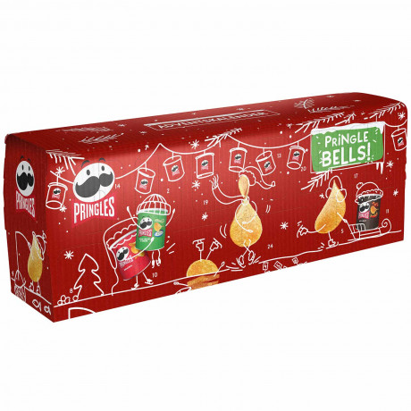 Pringles Adventskalender rot, Pringles красный адвент-календарь 2026 с 24 банками чипсов и 7 вкусами, 1085 г