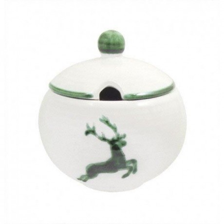Gmundner Keramik Gmundner Keramik Gruner Hirsch Zuckerdose glatt mit Ausschnitt d: 10 cm / h: 11 cm Керамическая сахарница Gmundner, зеленый олень, гладкая, с вырезом, d: 10 см / высота: 11 см