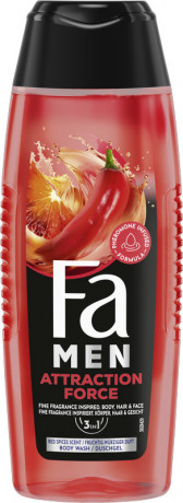 Fa Men Attraction Force 2in1 Duschgel 250 ml, Мужской гель для душа FA Attraction Force 2 в 1 для тела и волос с ароматом бергамота и лайма, 250 мл