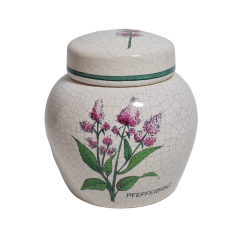 Баночка винтажная Herr Fayence &quot;Мята&quot; с крышкой, кракелюр, фарфор, 9.5 см, Германия, 1970-80гг.