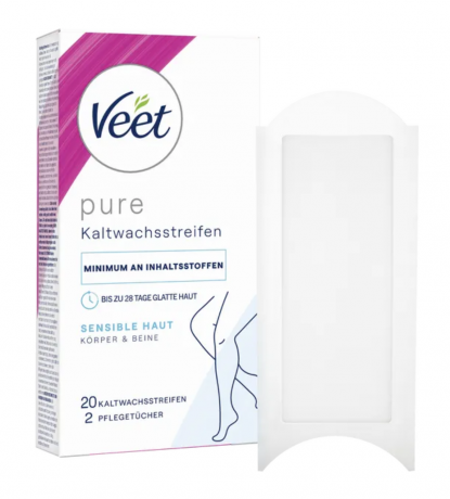 Veet PURE Kaltwachsstreifen Beine & Korper, sensible Haut, Полоски из чистого холодного воска для ног и тела, для чувствительной кожи 20шт