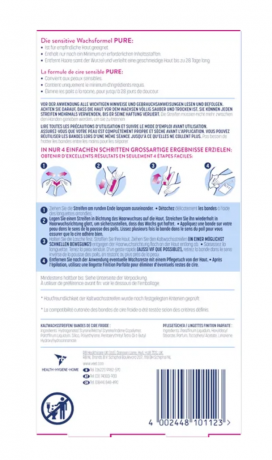 Veet PURE Kaltwachsstreifen Beine & Korper, sensible Haut, Полоски из чистого холодного воска для ног и тела, для чувствительной кожи 20шт