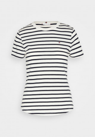 Tommy Hilfiger 1985 C NK SS Basic T-shirt white/desert sky 1985 C NK SS — базовая футболка белое/пустынное небо