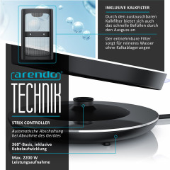 Arendo Arendo Wasserkocher, 1,7 l, 2200 W, Edelstahl Retro Style Vintage, Uberhitzung  Trockenkochschutz, kupfer  Чайник Arendo, 1,7 л, 2200 Вт, нержавеющая сталь, ретро-стиль, винтаж, защита от перегрева, защита от выкипания, медь