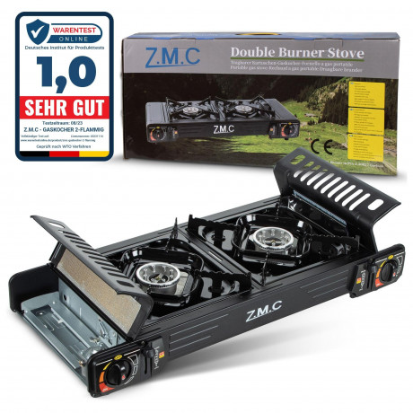 ZMC ZMC Gaskocher PREMIUM Campingkocher 2 flammig Herd, (Brenndauer 1,5 bis 5 Stunden (abhangig von der Gasregulierung), Outdoor Camping Gas Kocher Kochfeld Gasherd Doppel Kartuschenkocher  Газовая плита ZMC Походная плита ПРЕМИУМ с 2 пламенем (время горе