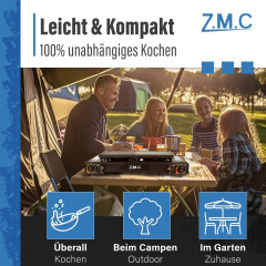 ZMC ZMC Gaskocher PREMIUM Campingkocher 2 flammig Herd, (Brenndauer 1,5 bis 5 Stunden (abhangig von der Gasregulierung), Outdoor Camping Gas Kocher Kochfeld Gasherd Doppel Kartuschenkocher  Газовая плита ZMC Походная плита ПРЕМИУМ с 2 пламенем (время горе