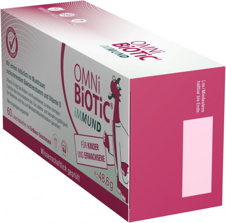 OMNI BIOTIC iMMUND 60stk, Бактерии + витамин D для укрепления иммунитета для детей и взрослых, леденцы с клубничным вкусом, без сахара, 60 шт