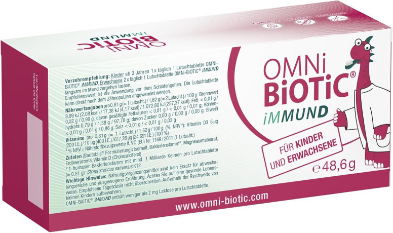 OMNI BIOTIC iMMUND 60stk, Бактерии + витамин D для укрепления иммунитета для детей и взрослых, леденцы с клубничным вкусом, без сахара, 60 шт