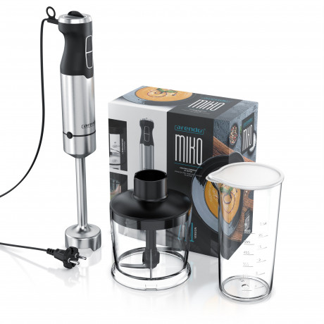Arendo Arendo Stabmixer, 1000 W, Set, Edelstahl, vierflugeliges Messer, Purierstab, 600 ml Messbecher  Ручной блендер Arendo, 1000 Вт, набор, нержавеющая сталь, нож с четырьмя лезвиями, палочка для очистки, мерный стакан 600 мл.