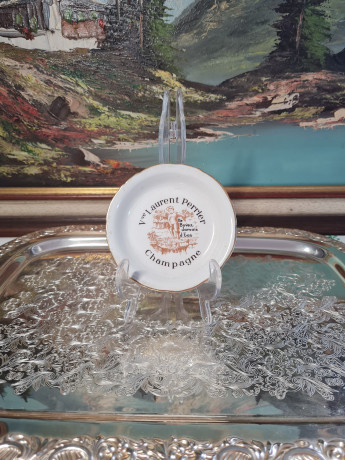 Пепельница винтажная Moulin Des Loupes France белый фарфор с рисунком в коричневых тонах, 11 x 2 см, Франция, 1960-70гг.