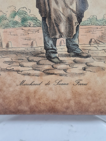 Керамическая винтажная картина "Окрестности Парижа. Торговец ведрами", 20 x 20 см, Италия, 1960-1970гг.