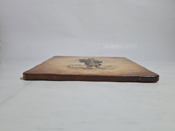 Керамическая винтажная картина "Окрестности Парижа. Торговец ведрами", 20 x 20 см, Италия, 1960-1970гг.