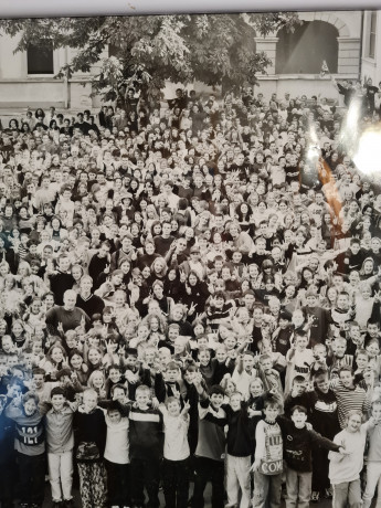 Фотография винтажная, ученики с учителем, под стеклом, 51 x 41,5 см, Германия, 1970-80гг.