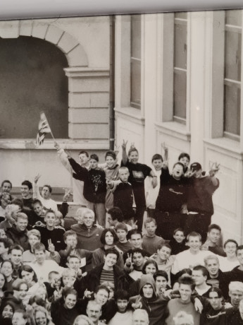 Фотография винтажная, ученики с учителем, под стеклом, 51 x 41,5 см, Германия, 1970-80гг.