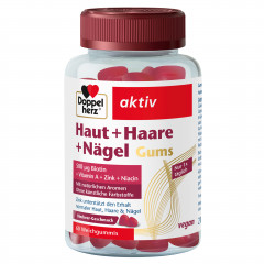 Doppelherz aktiv Haut + Haare + Naegel Gums, 60 Weichgummis, 210 g, Витаминно-минеральный комплекс с биотином 500 мкг и цинком для кожи, волос и ногтей, веганские жевательные пастилки со вкусом малины, 60 шт., 210 г