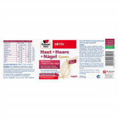 Doppelherz aktiv Haut + Haare + Naegel Gums, 60 Weichgummis, 210 g, Витаминно-минеральный комплекс с биотином 500 мкг и цинком для кожи, волос и ногтей, веганские жевательные пастилки со вкусом малины, 60 шт., 210 г