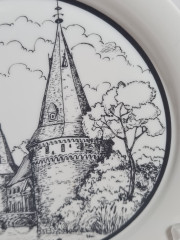 Тарелка декоративная винтажная Forstenberg &quot;Замок Хааг. 1979&quot;, в заводской упаковке, фарфор, 19.5 см, Германия, 1970-80гг.