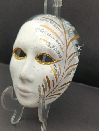 Маска декоративная винтажная Selezione, с золотисто-серебряным декором, керамика, 9 х 12 х 4 см, Италия, 1970-80гг.