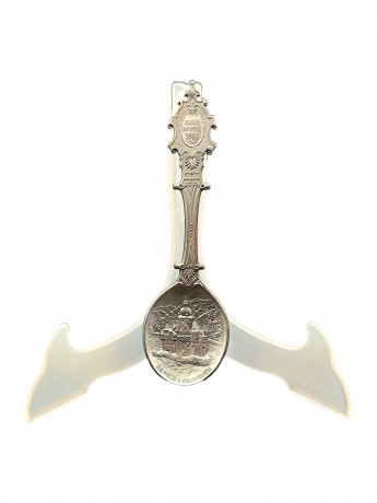 Ложка винтажная WMF Zinn "Замок в Каубе (земля Рейнланд-Пфальц)", юбилейная, олово, 19 см, Германия, 1981 год.