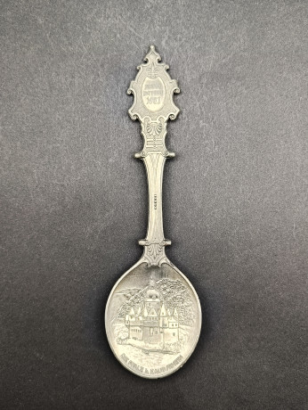 Ложка винтажная WMF Zinn "Замок в Каубе (земля Рейнланд-Пфальц)", юбилейная, олово, 19 см, Германия, 1981 год.