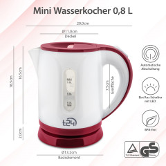 T24 T24 Reise-Wasserkocher Mini Wasserkocher Reisewasserkocher 0,8 Liter /1100 Watt Kettle ROT, 1100 W  Дорожный чайник T24, мини-чайник, дорожный чайник, 0,8 л/1100 Вт, чайник RED, 1100 Вт