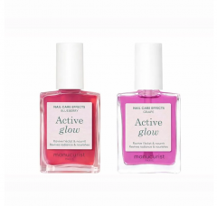Manucurist Active Glow Blueberry + Grape, укрепляющий лак для ногтей с эффектом геля и натурального сияния, холодный розово-лиловый и полупрозрачный ягодный, укрепление ногтей, 2 х 15 мл
