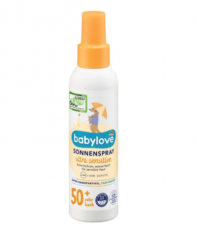 babylove Sonnenspray Baby ultra sensitive LSF 50+, 150 ml, Babylove Солнцезащитный спрей для детей SPF 50+ для чувствительной кожи, водостойкий, без спирта и отдушек, 150 мл