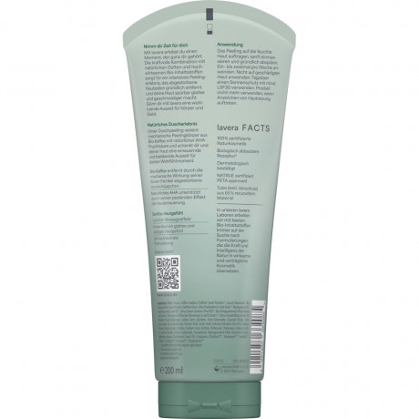 LAVERA Peeling Purify Me Bio-Kaffee & naturliches AHA, 200 ml, Лавера Пилинг для тела для глубокого очищения, био-кофе и натуральные AHA-кислоты, 200 мл