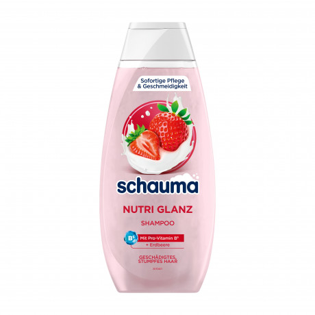 Schauma Shampoo Nutri Glanz, 400 ml, Schauma восстанавливающий шампунь Nutri Glanz с клубникой, миндальным молочком и провитамином B5, 400 мл