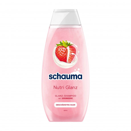 Schauma Shampoo Nutri Glanz, 400 ml, Schauma восстанавливающий шампунь Nutri Glanz с клубникой, миндальным молочком и провитамином B5, 400 мл