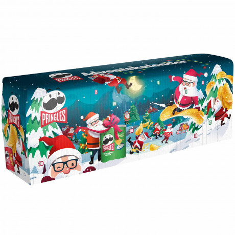 Pringles Adventskalender dunkelblau, Pringles тёмно-синий адвент-календарь 2026 с 24 банками чипсов и 7 вкусами, 1085 г